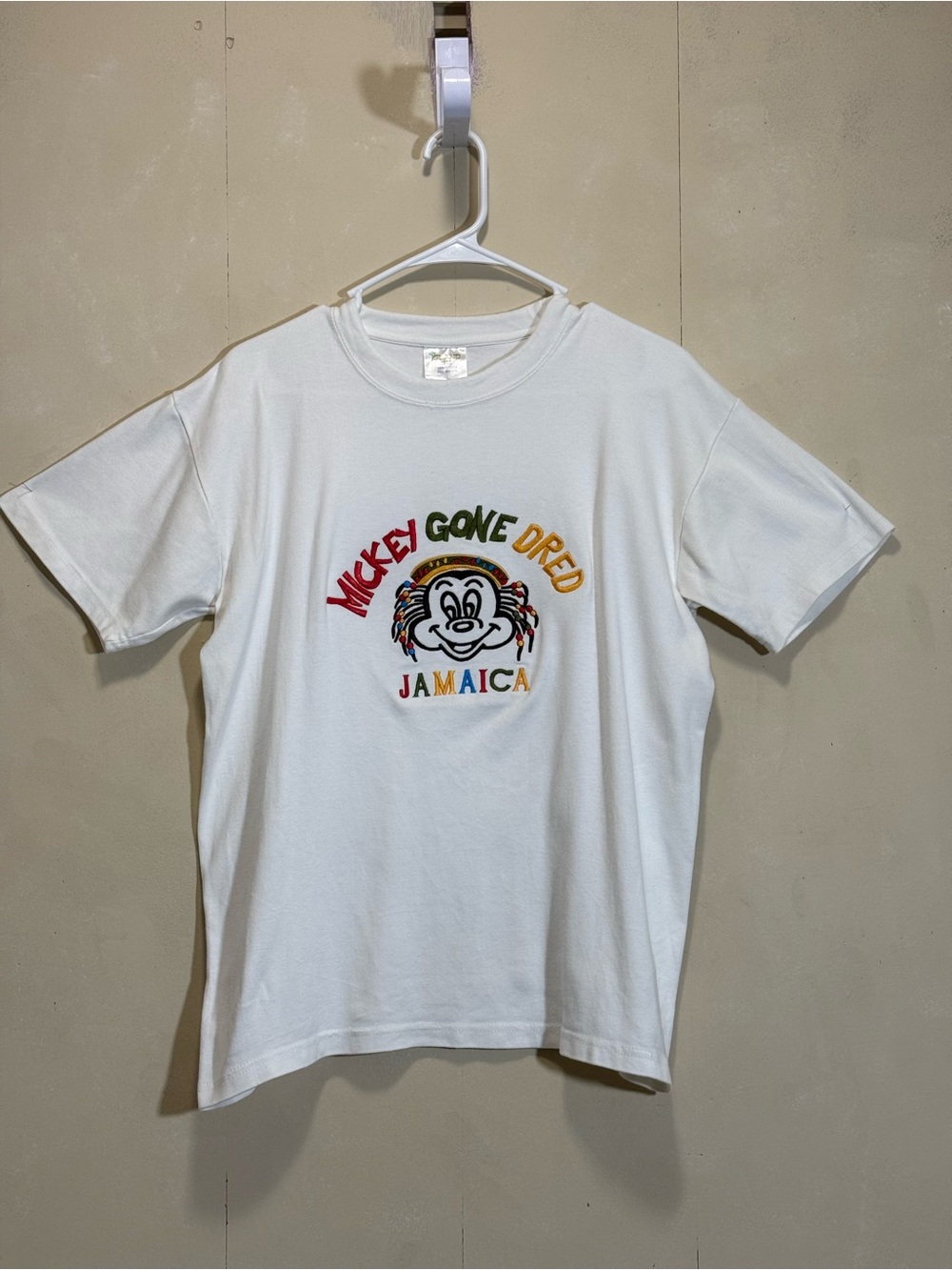 Vtg Island Tees Jamaican Mickey Gone Dred 100% Cotton Embroidered T-Shirt Sz L